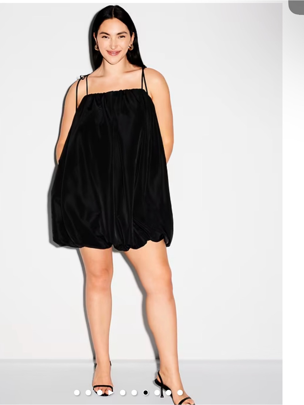 Old Navy Black Bubble-Hem Satin Mini Dress with Spaghetti Straps